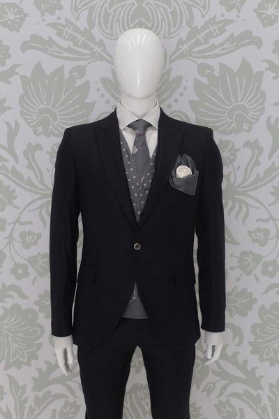 Jacket wedding suit classic blue black 100% made in Italy by Cleofe Finati