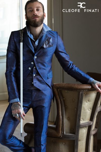 Luxury glamour men’s suit cobalt blue 100% made in Italy by Cleofe Finati