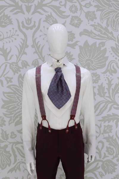 Suspenders silver fashion wedding suit burgundy 100% made in Italy                                                                                                   by Cleofe Finati