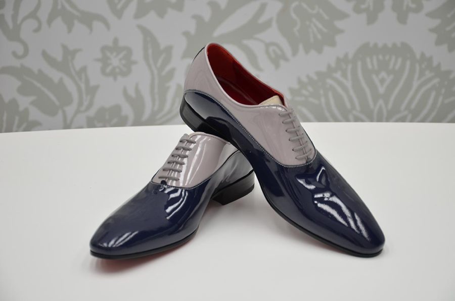 Midnight blue and grey lace-up shoes glamour men’s suit midnight blue 100% made in Italy by Cleofe Finati