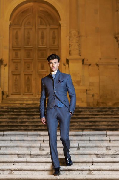 Fashion serenity blue wedding suit 100% made in Italy by Cleofe Finati