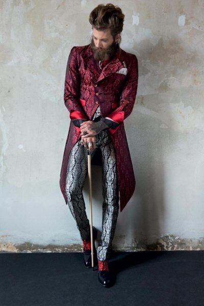 Abito da uomo glamour lusso nero rosso rubino ecru made in Italy 100% by Cleofe Finati