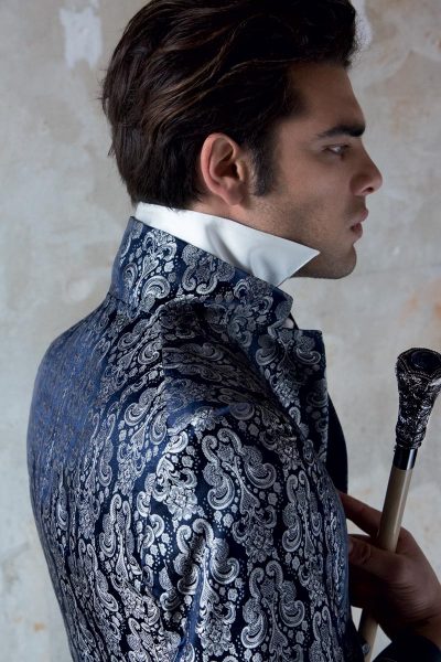 Jewel dandy walking stick glamour men's suit midnight blue ecru 100% made in Italy by Cleofe Finati