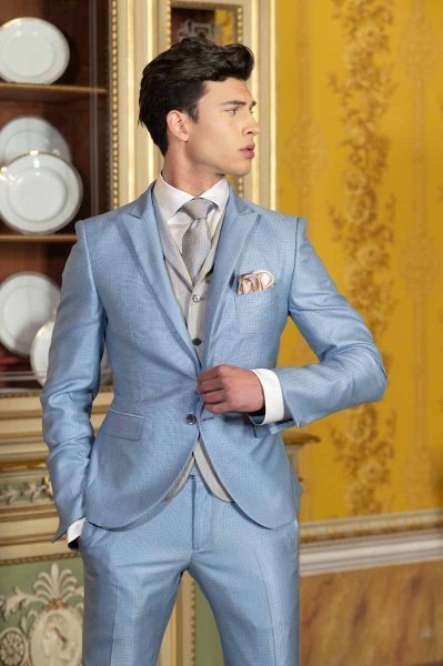 Classic dusty blue wedding suit 100% made in Italy by Cleofe Finati
