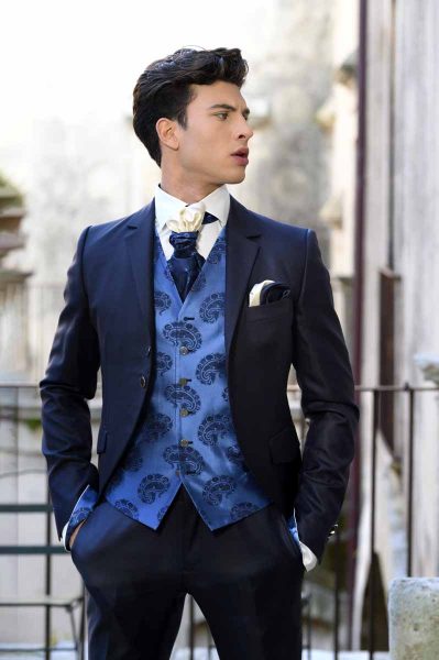 Midnight blue fashion wedding suit 100% made in Italy by Cleofe Finati