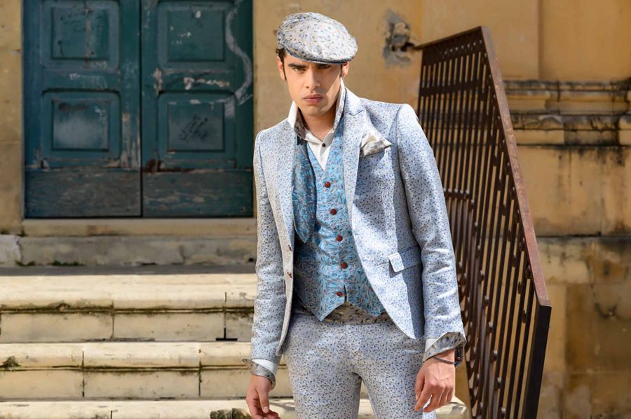 Bastone dandy abito da uomo glamour bianco azzurro made in Italy 100% by Cleofe Finati