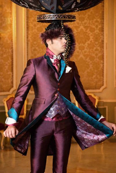 Glamorous luxury men’s suit limited edition burgundy 100% made in Italy by Cleofe Finati