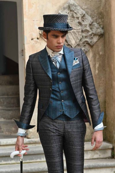 Luxury men’s suit glamour black blue 100% made in Italy by Cleofe Finati