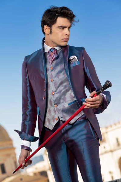 Luxury glamour men’s suit blue burgundy 100% made in Italy by Cleofe Finati