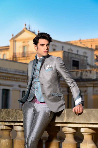 Glamorous luxury men’s suit in micro hound’s tooth 100% made in Italy by Cleofe Finati