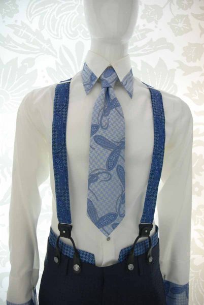 Blue ivory seven-fold tie glamour men’s suit light blue midnight blue 100% made in Italy by Cleofe Finati