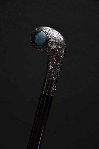 Dandy jewel walking stick glamour men's suit pomace anthracite grey and turquoise 100% made in Italy by Cleofe Finati