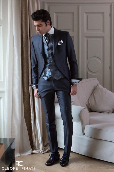 Dark blue fashion wedding suit 100% made in Italy by Cleofe Finati