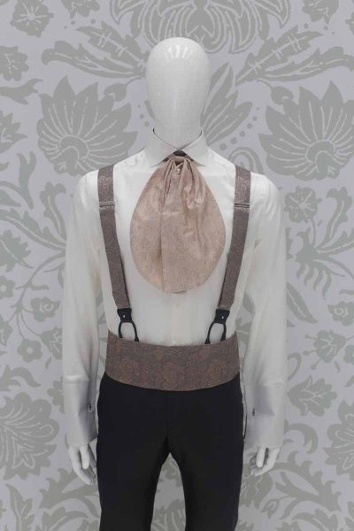 Gold brown suspenders fashion grey wedding suit 100% made in Italy by Cleofe Finati