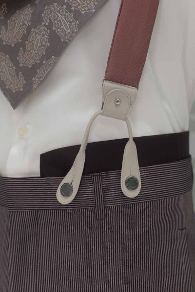 Antique rosé suspenders fashion wedding suit seal brown 100% made in Italy by Cleofe Finati