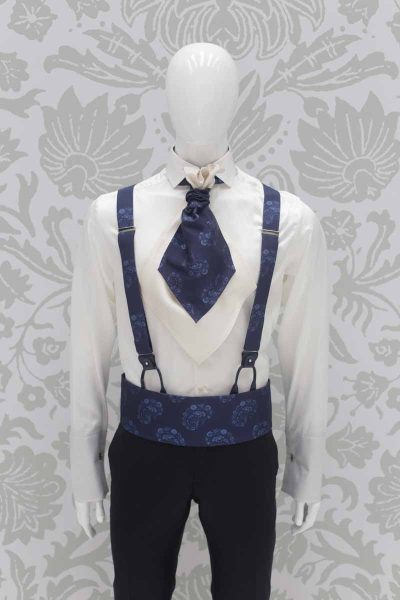Midnight blue suspenders fashion wedding suit midnight blue 100% made in Italy by Cleofe Finati