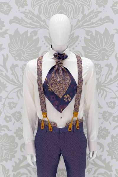 Blue ochre suspenders for man glamour blue navy men's suit 100% made in Italy by Cleofe Finati