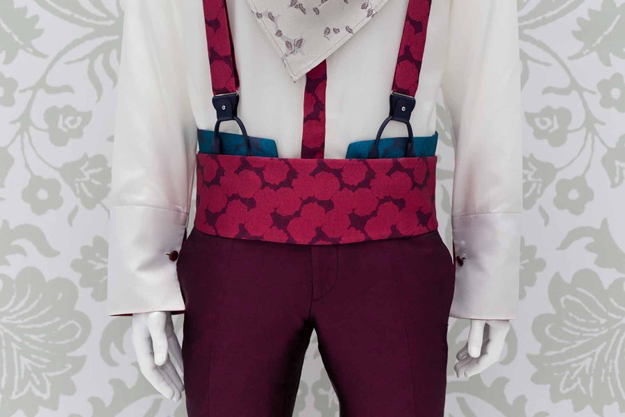 Cintura fascia in tessuto bordeaux abito da uomo glamour vinaccia bordeaux turchese made in Italy 100% by Cleofe Finati