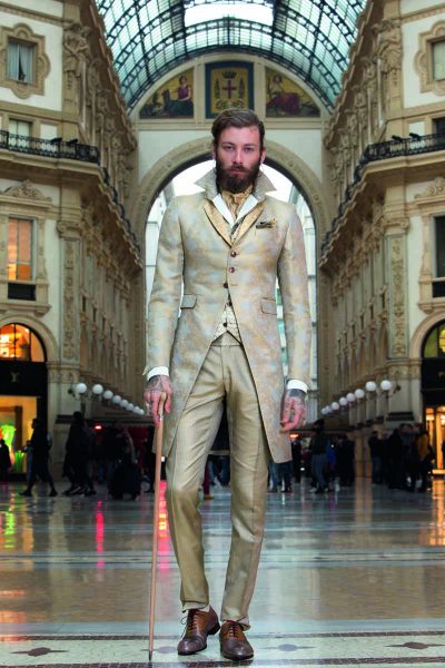 Double Ascot white gold and honey glamour men's suit gold 100% made in Italy by Cleofe Finati