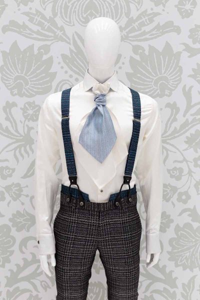 Blue white dandy Ascot glamour men's suit blue black 100% made in Italy by Cleofe Finati