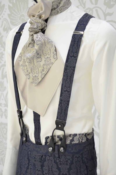 Midnight blue suspenders glamour men’s suit midnight blue ecru 100% made in Italy by Cleofe Finati