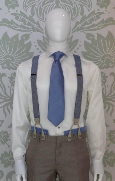 Beige light blue suspenders glamour men's suit white light blue 100% made in Italy by Cleofe Finati