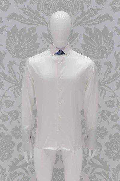Cream shirt fashion wedding suit midnight blue 100% made in Italy by Cleofe Finati