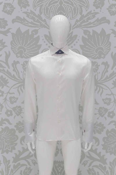 Optical white shirt classic blue wedding suit 100% made in Italy by Cleofe Finati