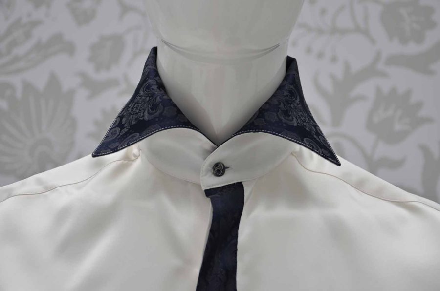 Cream shirt glamour men’s suit midnight blue ecru 100% made in Italy by Cleofe Finati