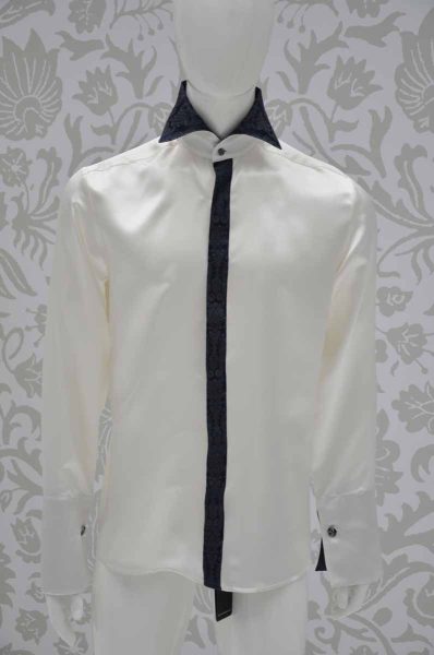 Cream shirt glamour men’s suit midnight blue ecru 100% made in Italy by Cleofe Finati