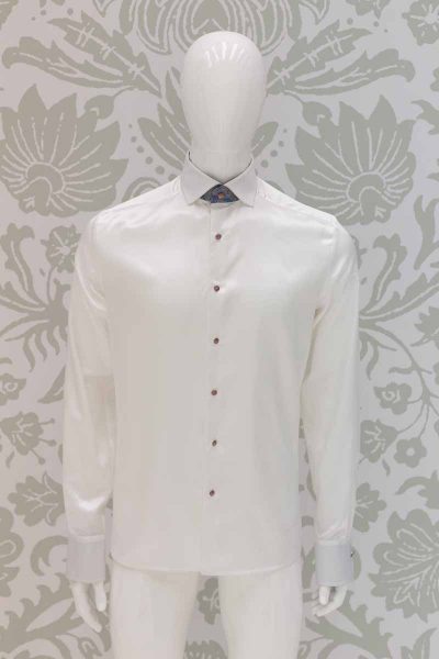 Camicia bianco ottico abito da uomo glamour grigio made in Italy 100% by Cleofe Finati