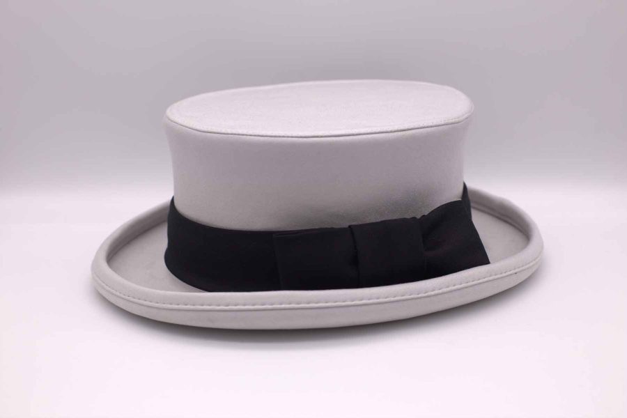 Cappello cilindro demi abito da uomo glamour bianco silver e nero made in Italy 100% by Cleofe Finati