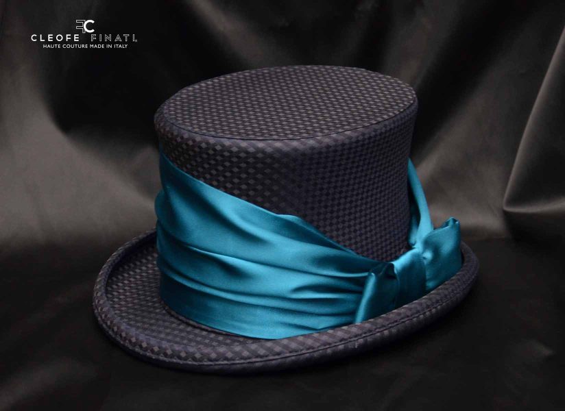 Cappello cilindro abito da uomo glamour grigio antracite e turchese made in Italy 100% by Cleofe Finati