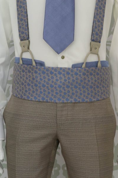 Light blue beige band belt glamour men’s suit white light blue 100% made in Italy by Cleofe Finati