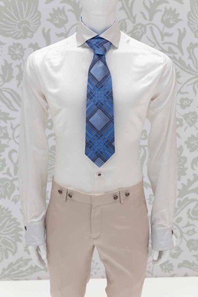 Cravatta a sette pieghe verde azzurro oro e blu abito da uomo glamour tartan oro havana made in Italy 100% by Cleofe Finati