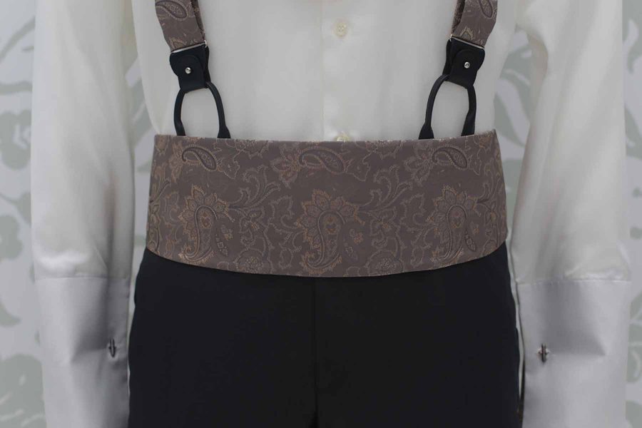 Gold brown fabric band belt fashion grey wedding suit 100% made in Italy by Cleofe Finati
