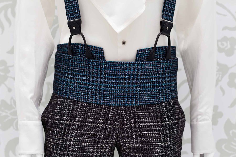 Black blue fabric band belt glamour men’s suit blue black 100% made in Italy by Cleofe Finati