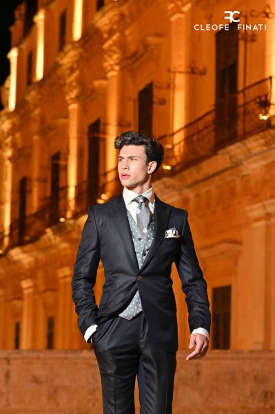 Double pocketchief cream grey classic blue black wedding suit 100% made in Italy by Cleofe Finati