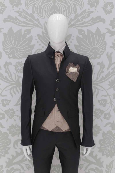 Double white and golden brown pocketchief fashion grey wedding suit 100% made in Italy by Cleofe Finati