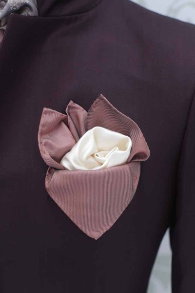 Doppio fazzoletto pochette bianco latte e rosato antico abito da sposo fashion seal brown made in Italy 100% by Cleofe Finati