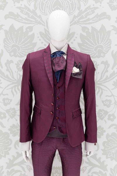Double pocketchief white brown man suit glamour burgundy red maroon 100% made in Italy by Cleofe Finati