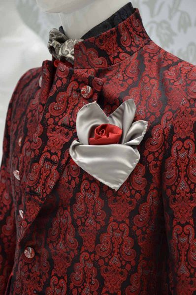 Doppio fazzoletto pochette grigio perla e rosso abito da uomo glamour nero rosso rubino ecru made in Italy 100% by Cleofe Finati