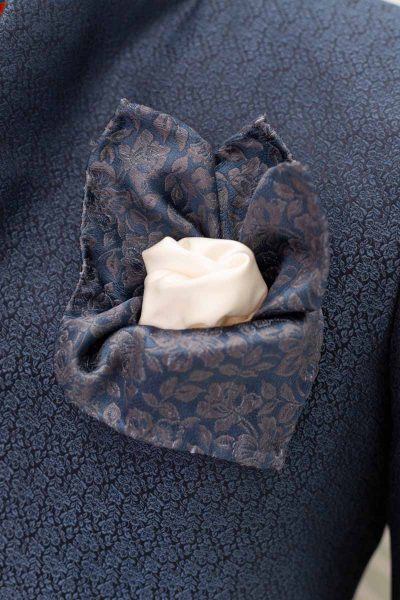 Doppio fazzoletto pochette ceruleo bianco ottico abito da uomo glamour blu navy made in Italy 100% by Cleofe Finati