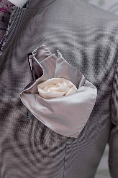 Doppio fazzoletto pochette bianco silver abito da uomo glamour grigio made in Italy 100% by Cleofe Finati