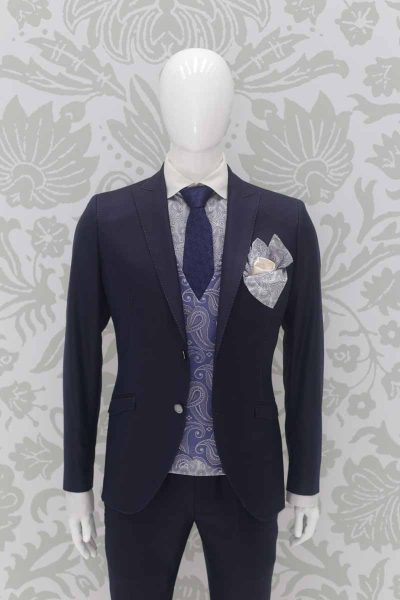 Classic navy blue wedding suit jacket 100% made in Italy by Cleofe Finati