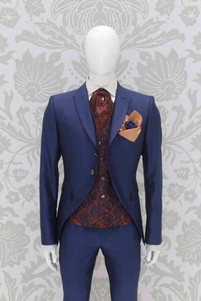 Giacca abito da sposo fashion blu intenso made in Italy 100% by Cleofe Finati