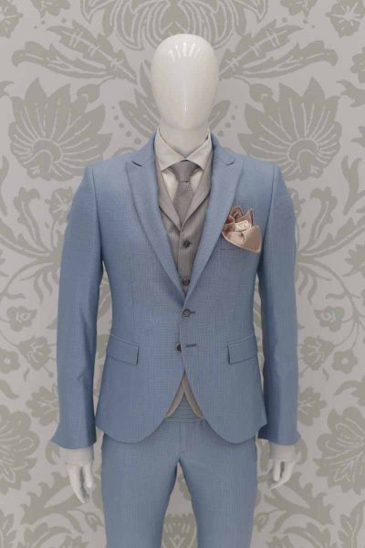 Giacca abito da sposo classico azzurro polveroso made in Italy 100% by Cleofe Finati