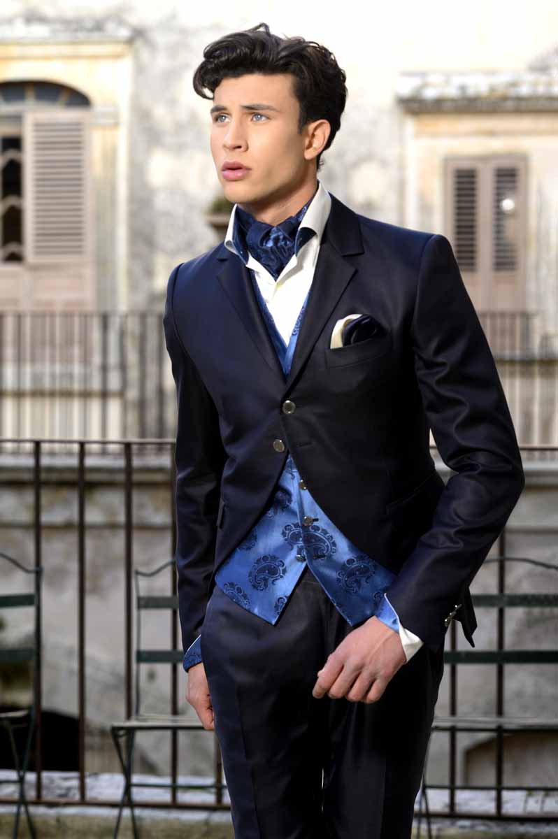 Blue midnight fashion wedding suit jacket 100% made in Italy