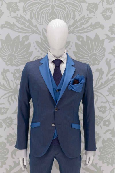 Sky blue classic wedding suit 100% made in Italy by Cleofe Finati