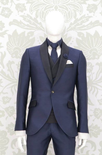 Giacca smoking abito da uomo glamour lusso blu e nero made in Italy 100% by Cleofe Finati